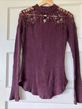 Purple keyhole and lace free people top